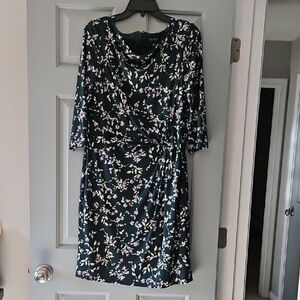 Lauren Ralph Lauren Size 14 Green Floral Draped Midi Dress